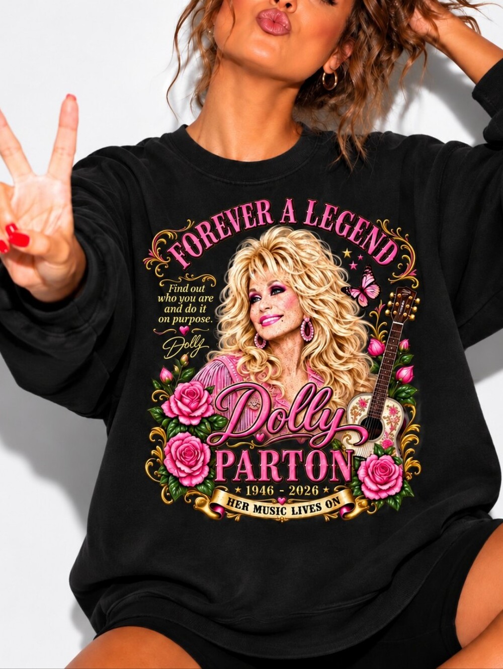 Dolly Parton 'Forever a Legend' Black Graphic Sweatshirt Memorial NEW